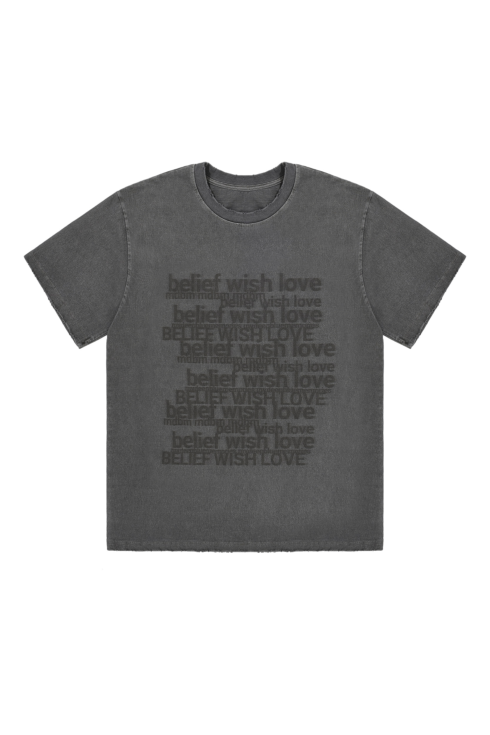 &quot;belief&quot; &quot;wish&quot; &quot;love&quot; half t-shirt in charcaol