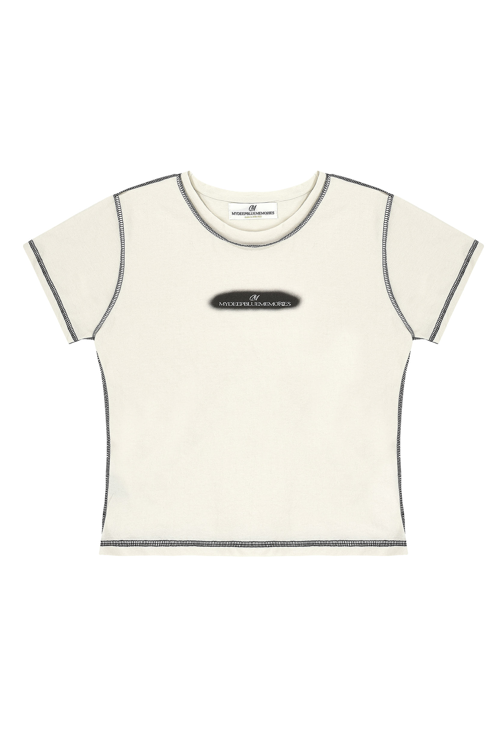 MM PRINTED STITCH CROP TEE in Ivory